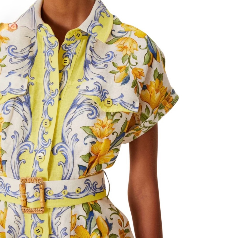 New! 🍋🇮🇹✨FARM RIO SICILY SCARF Euroflax Premium OFF WHITE Romper size L - Picture 3 of 4
